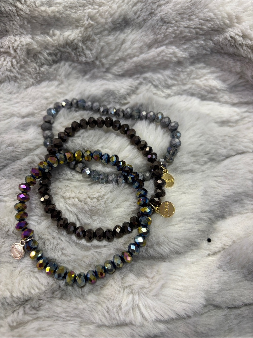 Luca + Danni Iridescent Multicolor, Black & Gray Faceted Stretch Bracelet Set